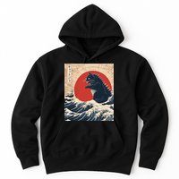 Funny Cat Kaiju Japanese Sunset Vintage Catzilla Great Wave Hoodie