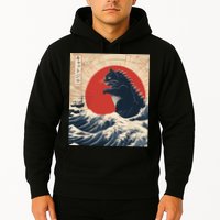Funny Cat Kaiju Japanese Sunset Vintage Catzilla Great Wave Hoodie