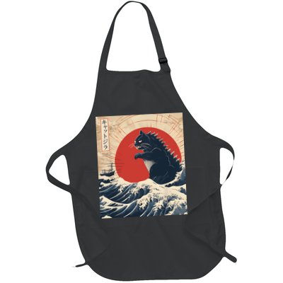 Funny Cat Kaiju Japanese Sunset Vintage Catzilla Great Wave Apron
