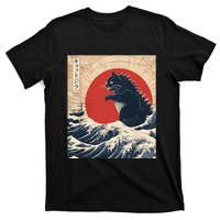 Funny Cat Kaiju Japanese Sunset Vintage Catzilla Great Wave T-Shirt