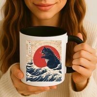 Funny Cat Kaiju Japanese Sunset Vintage Catzilla Great Wave Mug