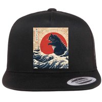 Funny Cat Kaiju Japanese Sunset Vintage Catzilla Great Wave Flatbill Hat