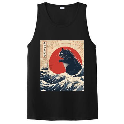 Funny Cat Kaiju Japanese Sunset Vintage Catzilla Great Wave PosiCharge Competitor Tank