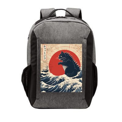 Funny Cat Kaiju Japanese Sunset Vintage Catzilla Great Wave Vector Backpack