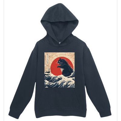 Funny Cat Kaiju Japanese Sunset Vintage Catzilla Great Wave Urban Pullover Hoodie