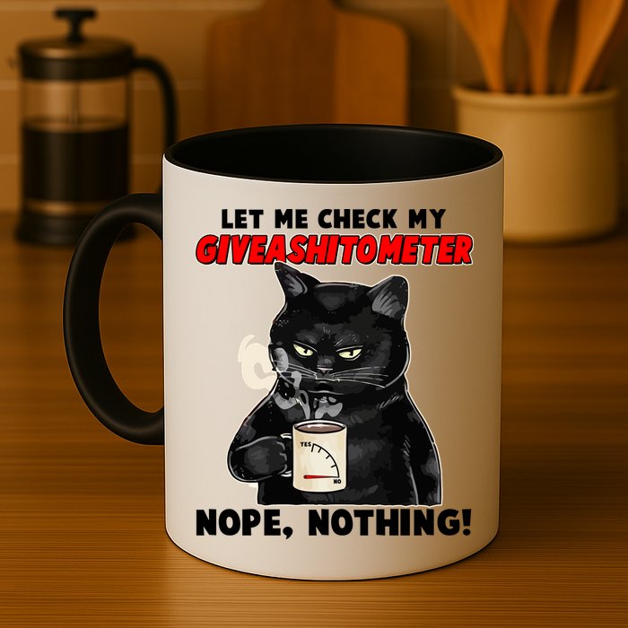 Funny Cat Let Me Check My GiveAShitOMeter Nope Nothing Mug
