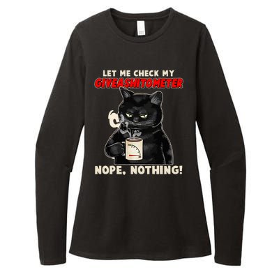 Funny Cat Let Me Check My GiveAShitOMeter Nope Nothing Womens CVC Long Sleeve Shirt