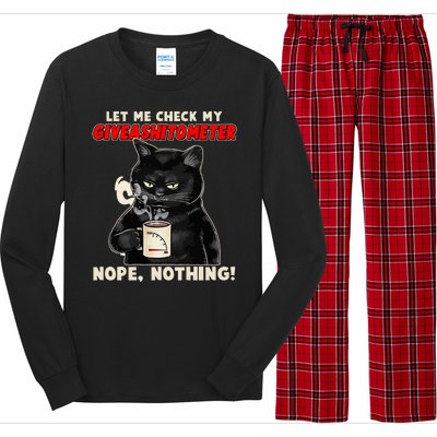 Funny Cat Let Me Check My GiveAShitOMeter Nope Nothing Long Sleeve Pajama Set