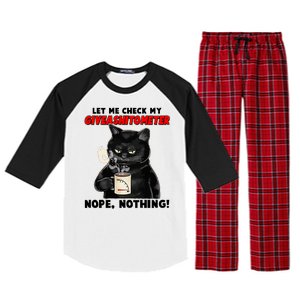 Funny Cat Let Me Check My GiveAShitOMeter Nope Nothing Raglan Sleeve Pajama Set