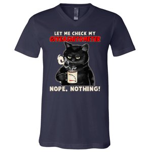 Funny Cat Let Me Check My GiveAShitOMeter Nope Nothing V-Neck T-Shirt