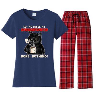 Funny Cat Let Me Check My GiveAShitOMeter Nope Nothing Women's Flannel Pajama Set