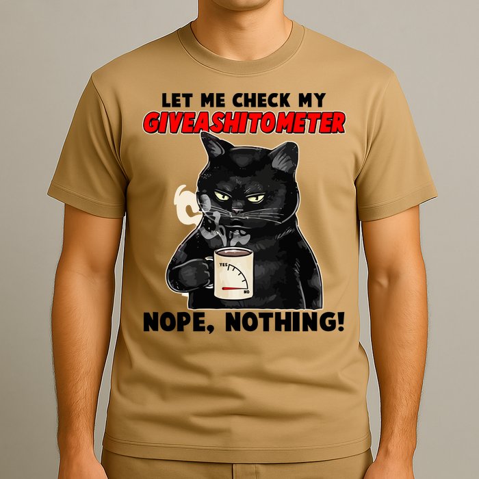Funny Cat Let Me Check My GiveAShitOMeter Nope Nothing T-Shirt