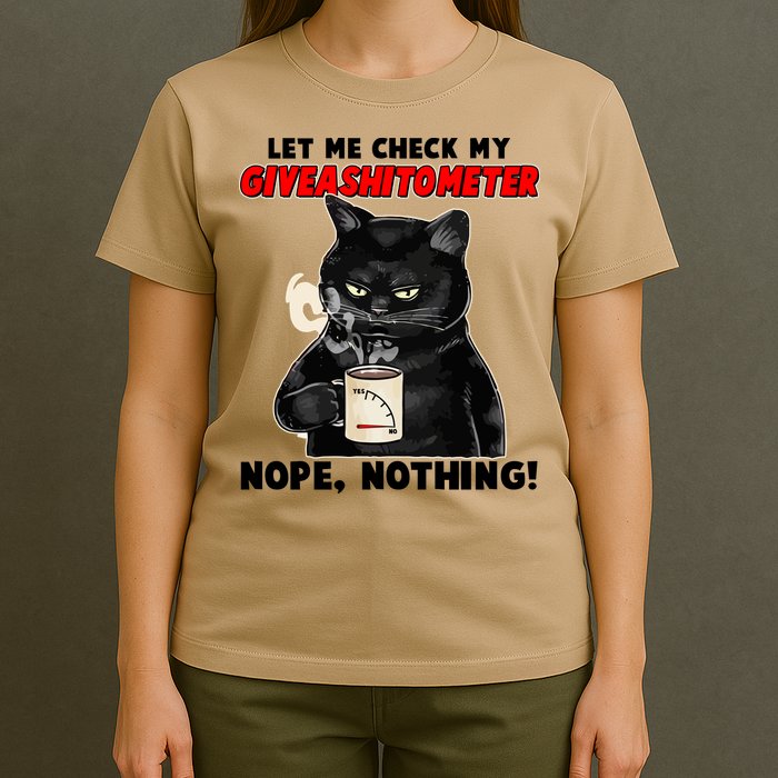 Funny Cat Let Me Check My GiveAShitOMeter Nope Nothing T-Shirt