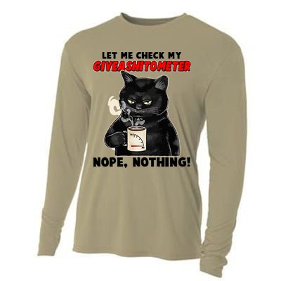 Funny Cat Let Me Check My GiveAShitOMeter Nope Nothing Cooling Performance Long Sleeve Crew