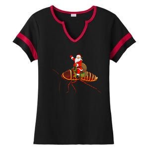 Funny Cockroach Lover Santa Riding Cockroach Christmas Ladies Halftime Notch Neck Tee