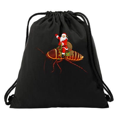 Funny Cockroach Lover Santa Riding Cockroach Christmas Drawstring Bag