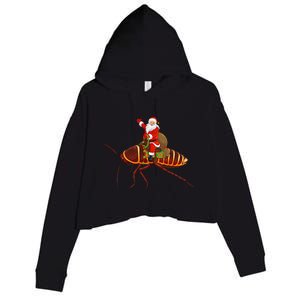 Funny Cockroach Lover Santa Riding Cockroach Christmas Crop Fleece Hoodie