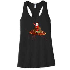 Funny Cockroach Lover Santa Riding Cockroach Christmas Women's Racerback Tank