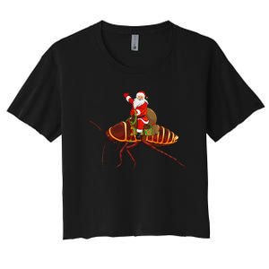 Funny Cockroach Lover Santa Riding Cockroach Christmas Women's Crop Top Tee