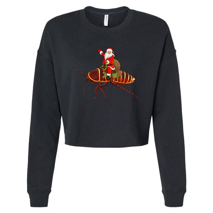 Funny Cockroach Lover Santa Riding Cockroach Christmas Cropped Pullover Crew