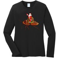 Funny Cockroach Lover Santa Riding Cockroach Christmas Ladies Long Sleeve Shirt