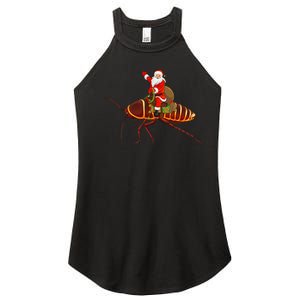 Funny Cockroach Lover Santa Riding Cockroach Christmas Women's Perfect Tri Rocker Tank