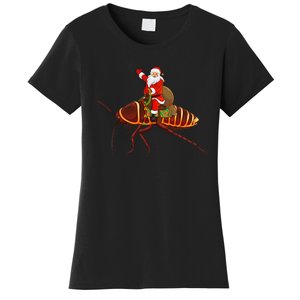 Funny Cockroach Lover Santa Riding Cockroach Christmas Women's T-Shirt