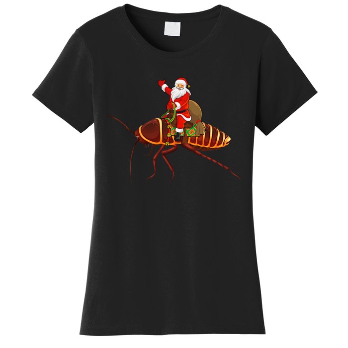 Funny Cockroach Lover Santa Riding Cockroach Christmas Women's T-Shirt