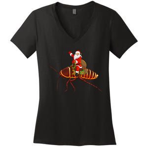 Funny Cockroach Lover Santa Riding Cockroach Christmas Women's V-Neck T-Shirt