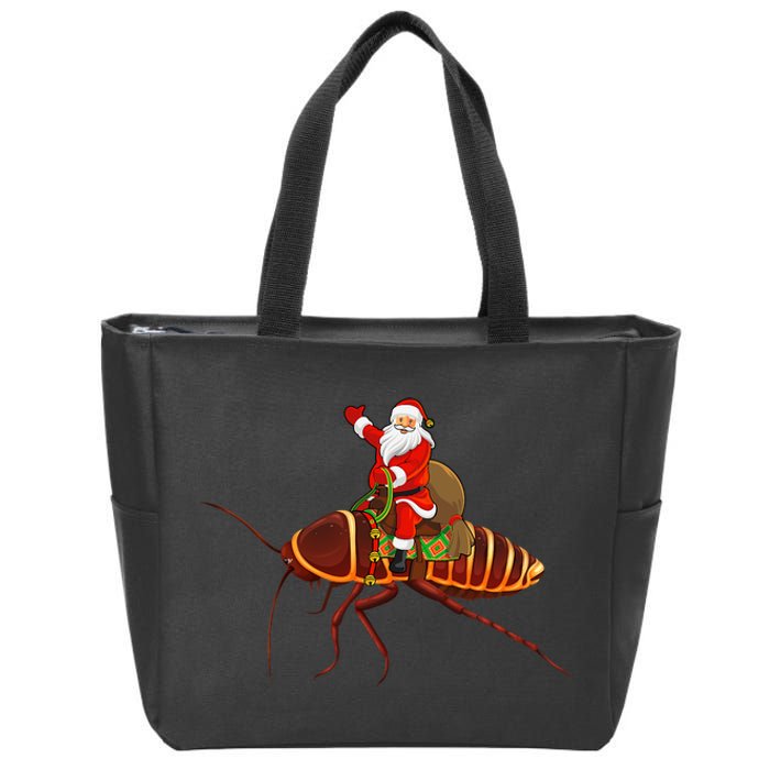 Funny Cockroach Lover Santa Riding Cockroach Christmas Zip Tote Bag