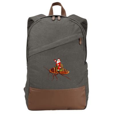 Funny Cockroach Lover Santa Riding Cockroach Christmas Cotton Canvas Backpack