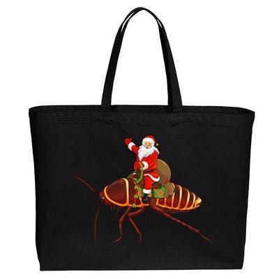 Funny Cockroach Lover Santa Riding Cockroach Christmas Cotton Canvas Jumbo Tote