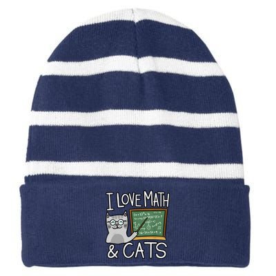 Funny Cat Lover Math And Cat Funny Math Lover Striped Beanie with Solid Band