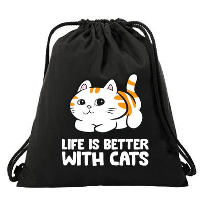 Funny Cat Lover Cute Kittens Life Is Better With Cats Drawstring Bag