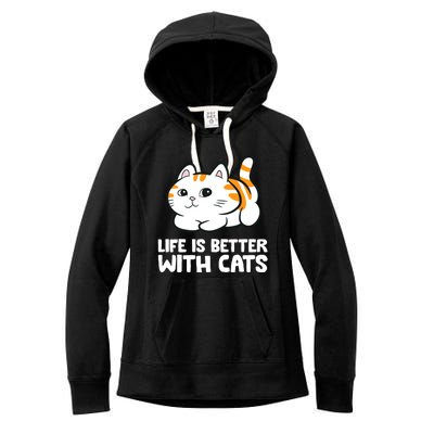 Funny Cat Lover Cute Kittens Life Is Better With Cats Women's Fleece Hoodie