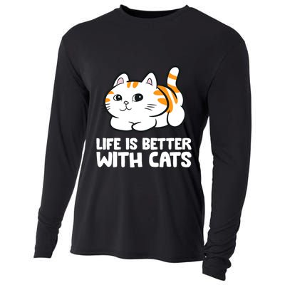 Funny Cat Lover Cute Kittens Life Is Better With Cats Cooling Performance Long Sleeve Crew