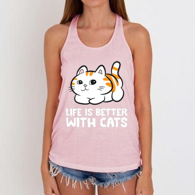 Funny Cat Lover Cute Kittens Life Is Better With Cats Women's Knotted Racerback Tank