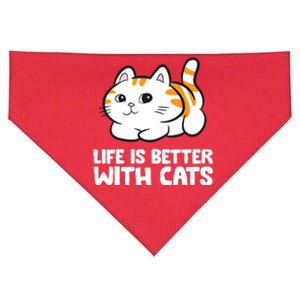 Funny Cat Lover Cute Kittens Life Is Better With Cats USA-Made Doggie Bandana