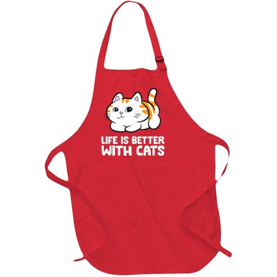 Funny Cat Lover Cute Kittens Life Is Better With Cats Full-Length Apron With Pockets