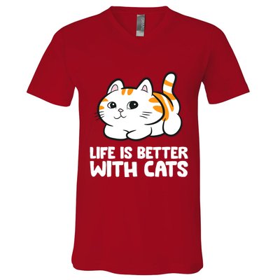 Funny Cat Lover Cute Kittens Life Is Better With Cats V-Neck T-Shirt