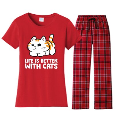 Funny Cat Lover Cute Kittens Life Is Better With Cats Women's Flannel Pajama Set