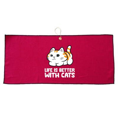Funny Cat Lover Cute Kittens Life Is Better With Cats Large Microfiber Waffle Golf Towel