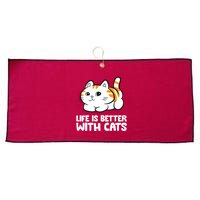 Funny Cat Lover Cute Kittens Life Is Better With Cats Large Microfiber Waffle Golf Towel