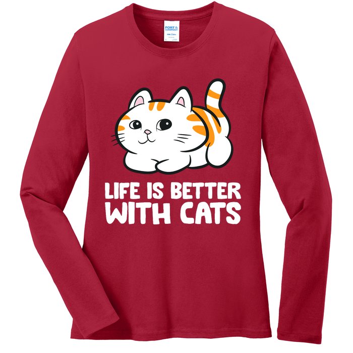 Funny Cat Lover Cute Kittens Life Is Better With Cats Ladies Long Sleeve Shirt