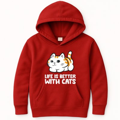 Funny Cat Lover Cute Kittens Life Is Better With Cats Kids Hoodie