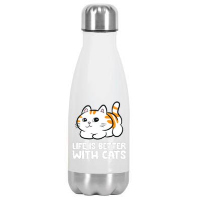 Funny Cat Lover Cute Kittens Life Is Better With Cats Stainless Steel Insulated Water Bottle