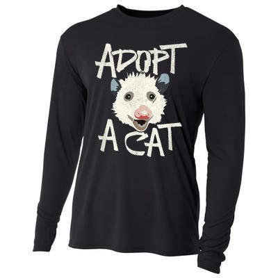 Funny Cat Lover Adopt A Cat Possum T Cooling Performance Long Sleeve Crew