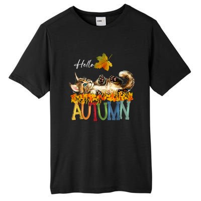 Funny Cat Leaf Fall Hello Autumn Cute Kitten Cat Lovers Tall Fusion ChromaSoft Performance T-Shirt