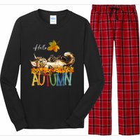 Funny Cat Leaf Fall Hello Autumn Cute Kitten Cat Lovers Long Sleeve Pajama Set