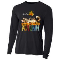 Funny Cat Leaf Fall Hello Autumn Cute Kitten Cat Lovers Cooling Performance Long Sleeve Crew